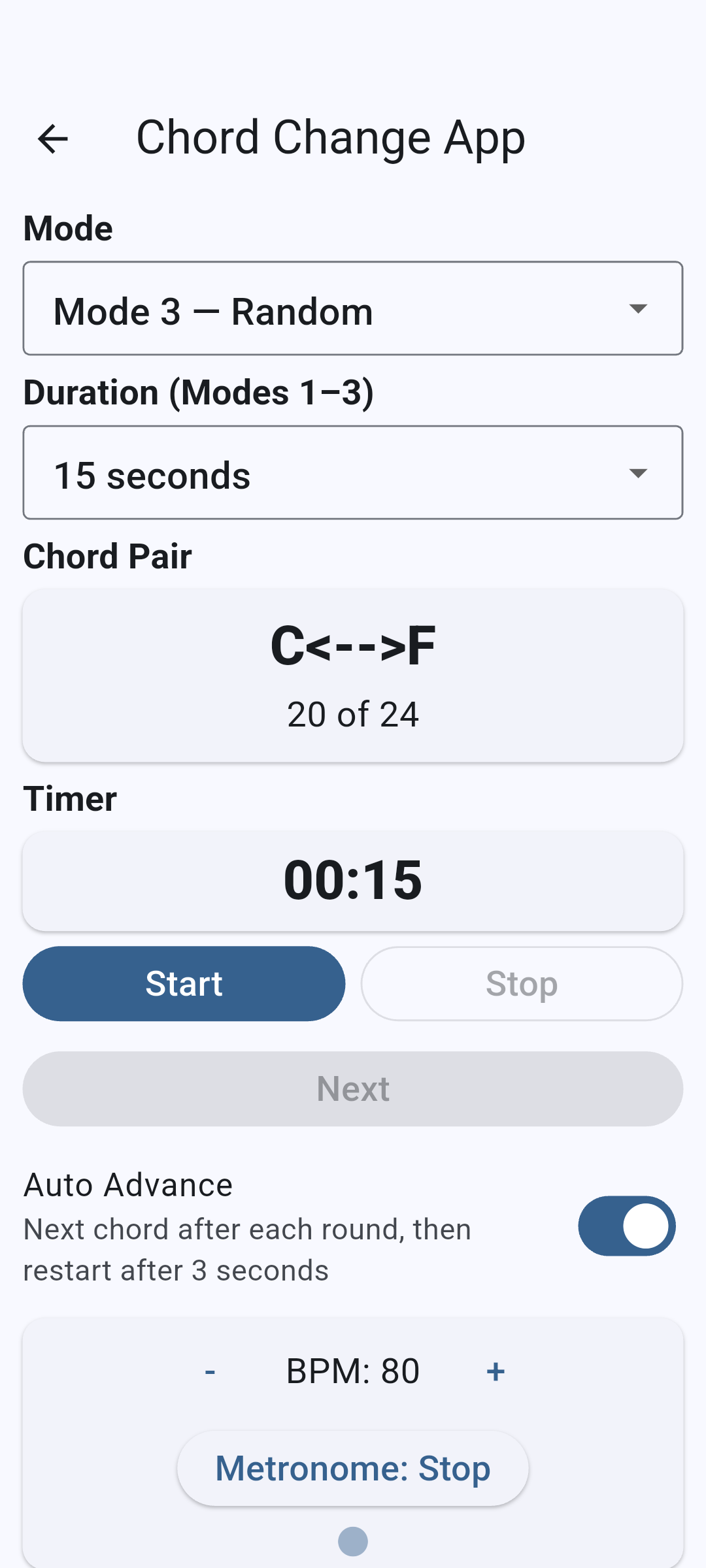 Guitar Chord Change Trainer random chord exercise